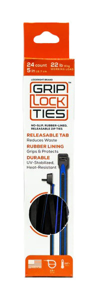 Grip Lock Ties Zip Ties 5in Releasable Black / Blue 24pk