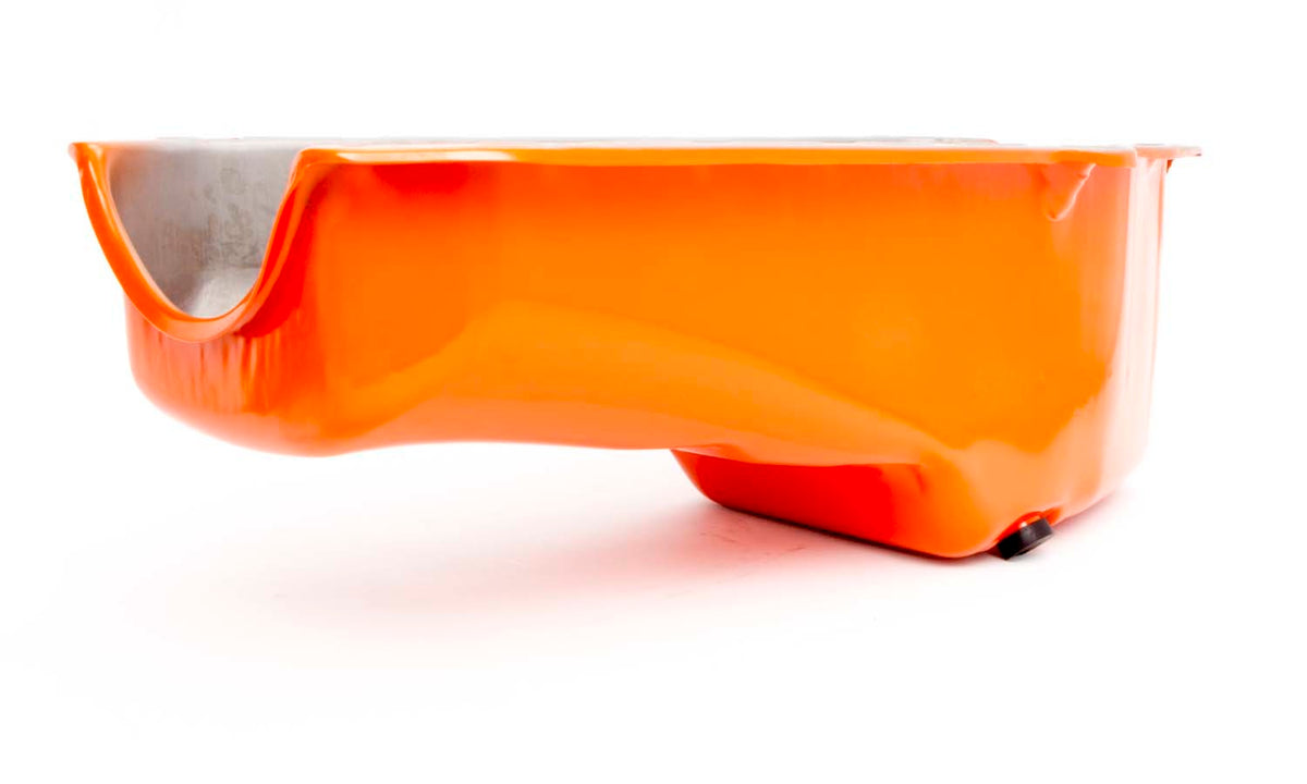 Racing Power Company 55-79 SBC Steel Stock Oil Pan Orange