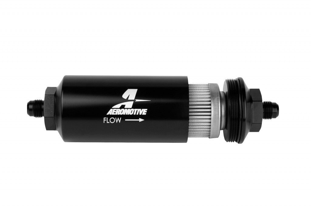 Aeromotive 6an Inline Fuel Filter 100 Micron 2in OD Black