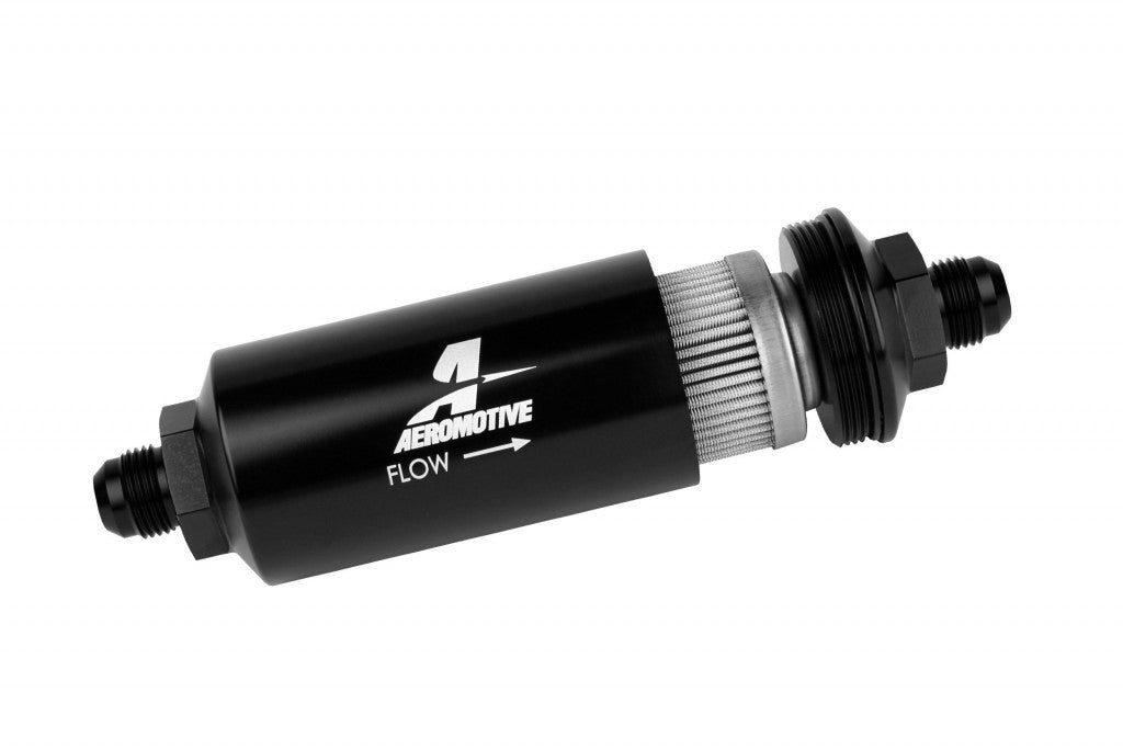 Aeromotive 8an Inline Fuel Filter 40 Micron 2in OD Black