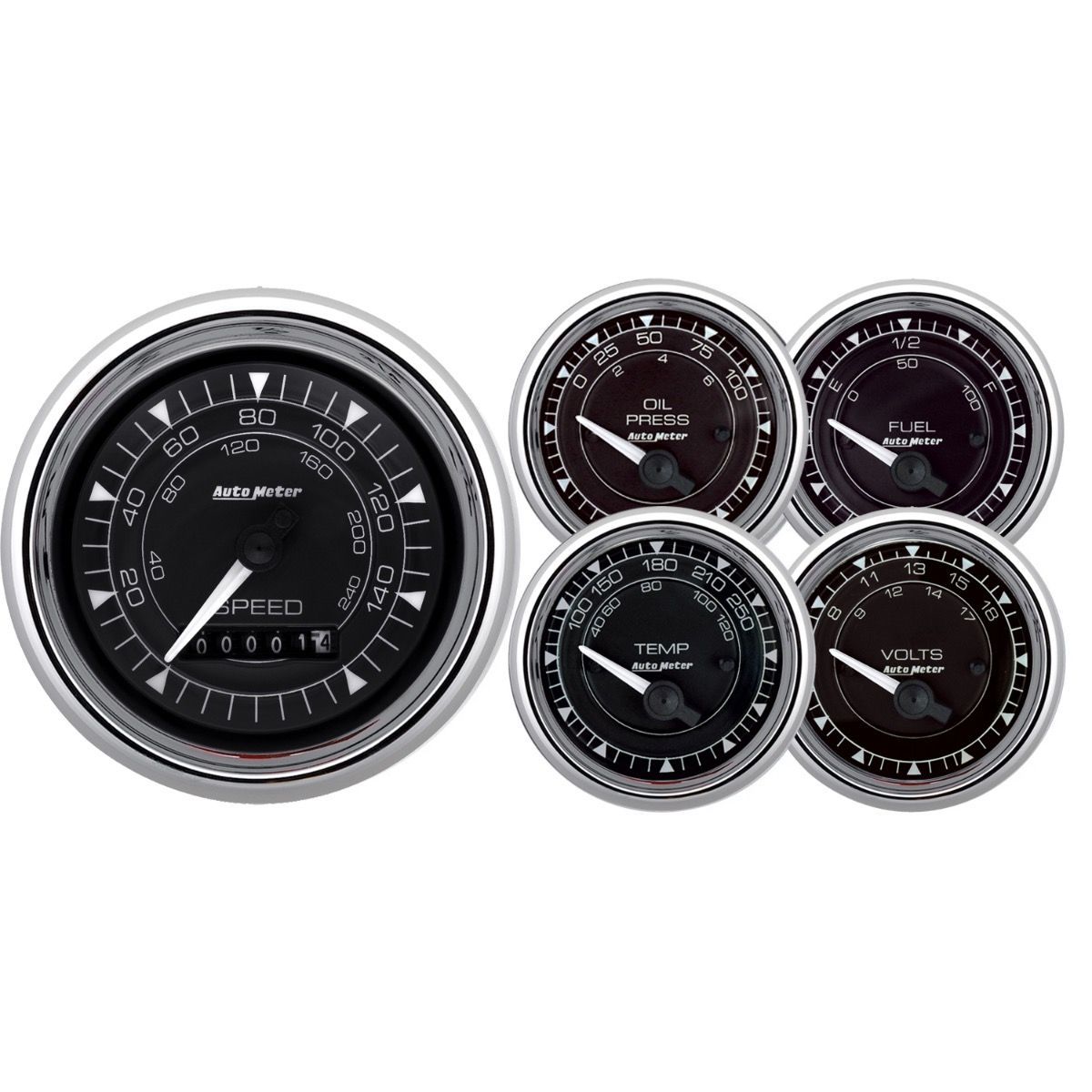 AutoMeter 2/16 Chrono Chrome Gauge 5-Piece Gauge Kit