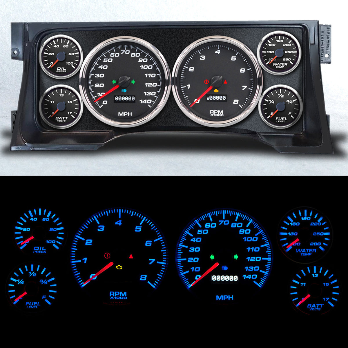 New Vintage USA Gauge Kit GM Truck 95-98 Performance II Black